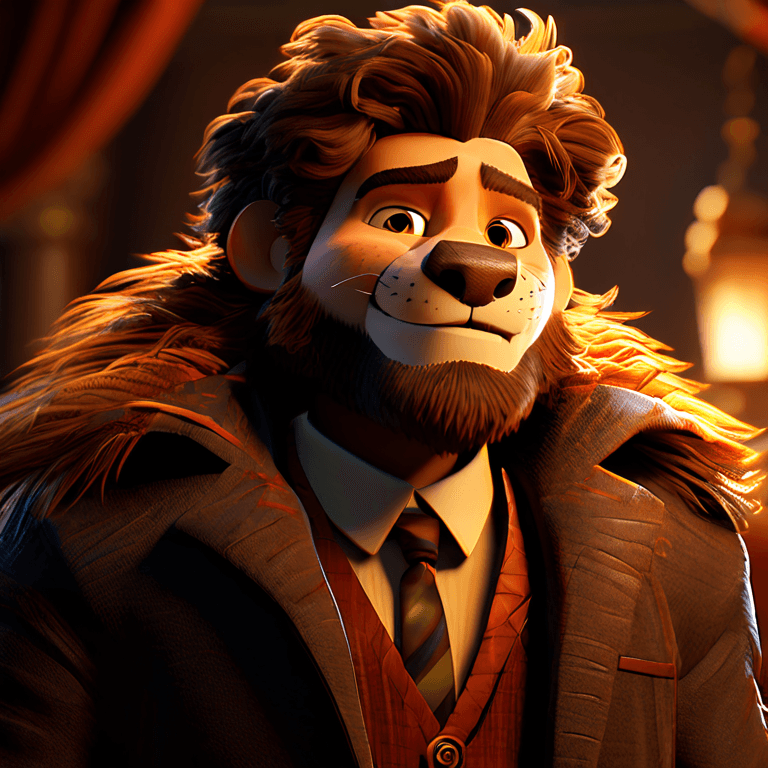 A rich man wearing a lion's fur
