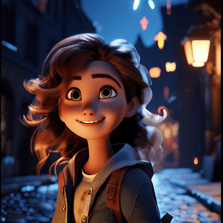 A smiling girl in a dark stree...